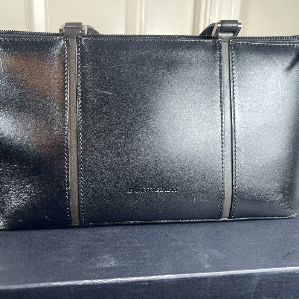 Burberry Black and Dark Brown Leather with Nova Check interior w/box! EUC - Picture 10 of 12